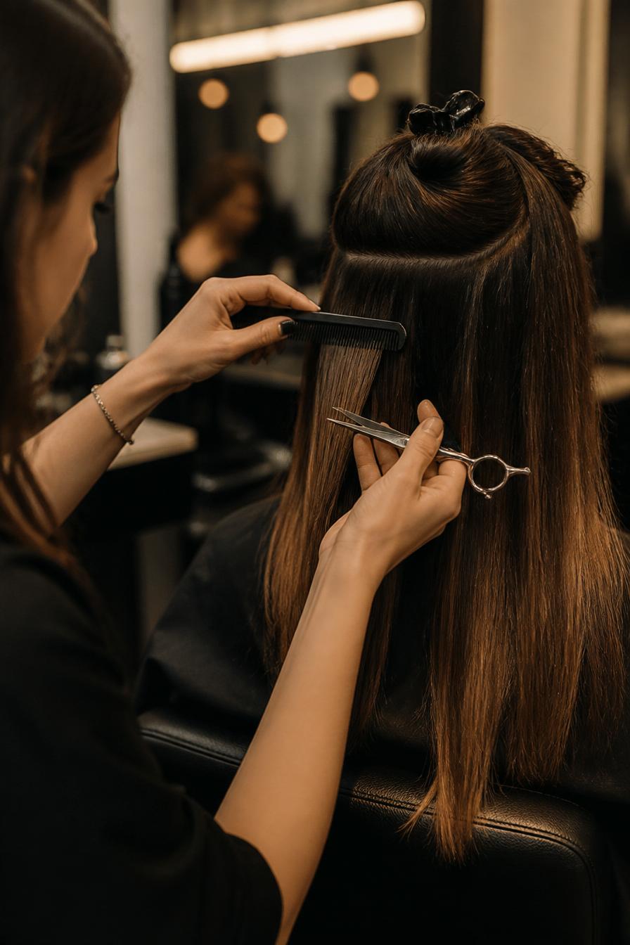 Nahaufnahme: Haare schneiden im Salon